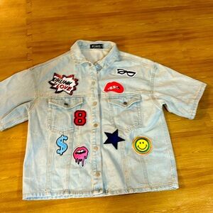 Boutique light denim patch shirt